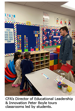CFA’s Director of Educational Leadership & Innovation Peter Boyle tours classrooms led by students.